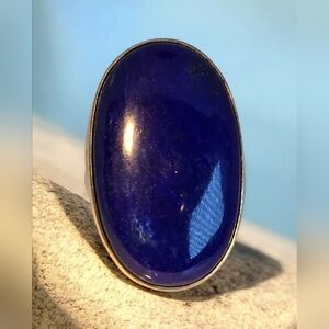 925 Sterling Silver Ring Sz 9.25 with Natural Lapis Lazuli 32x20mm Gemstone